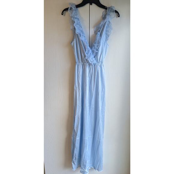 Flair Other - Flair Women's Blue Sleeveless Wrap V-neck Lace Neckline Nylon Nightgown Size S